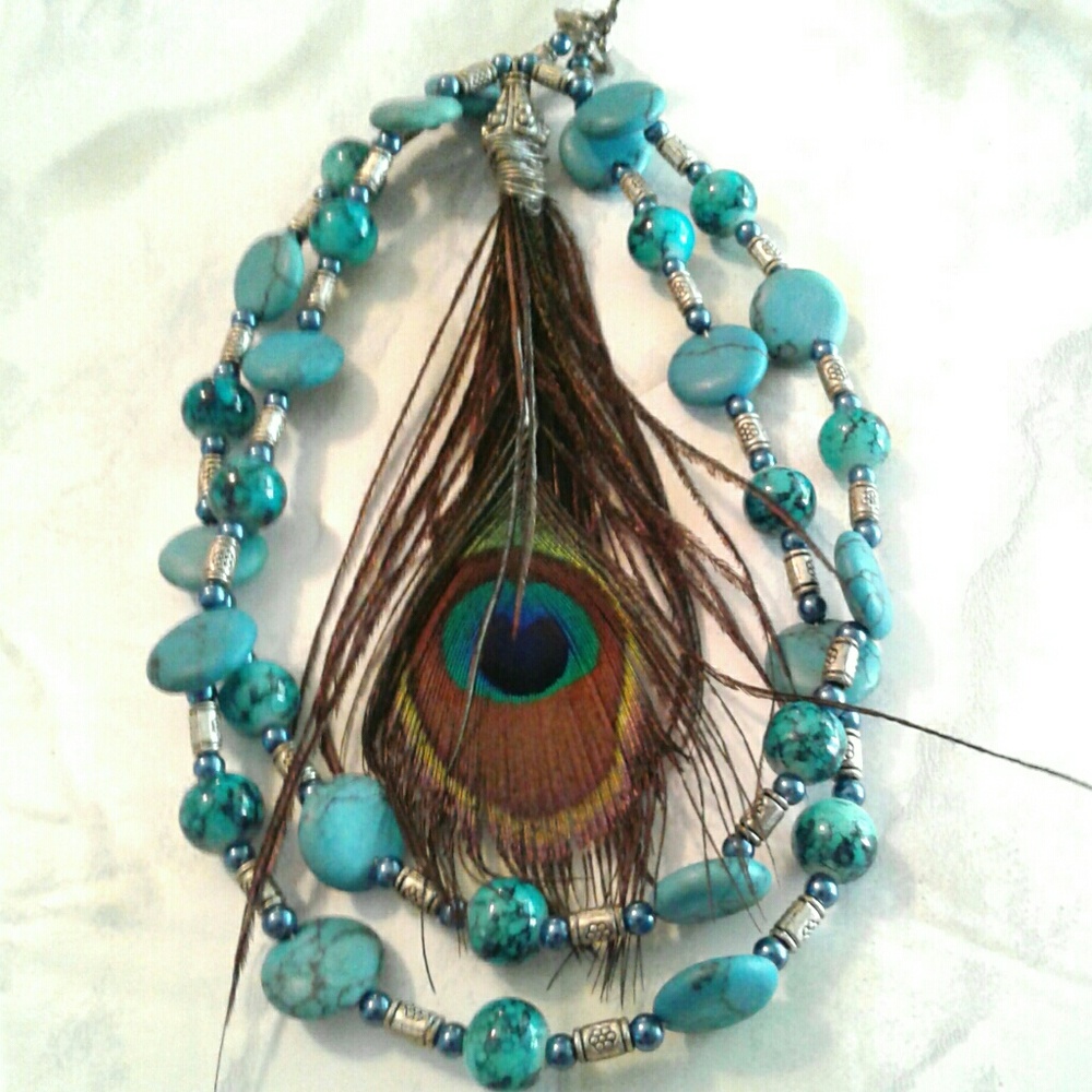 Turquoise & Peacock Together In One Necklace